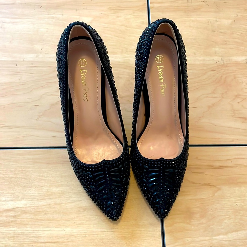 Black beaded pointed toe stiletto